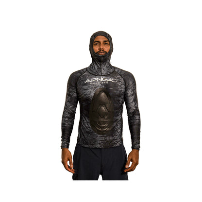 Apnea Hooded Dive Skin Top, W/ Chest Pad- Bait Camo