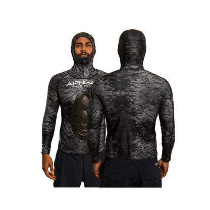 Apnea Hooded Dive Skin Top, W/ Chest Pad- Bait Camo